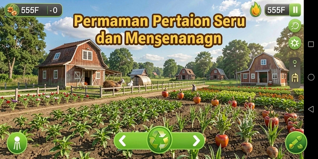 Tangkapan layar gameplay 555F yang menunjukkan aktivitas pertanian.