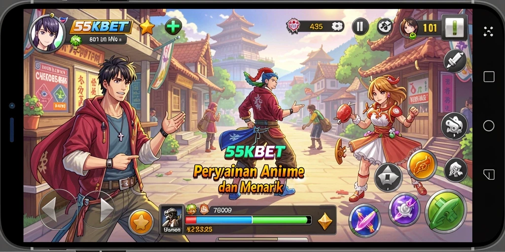Screenshot gameplay 55KBET menampilkan aksi karakter anime yang seru.