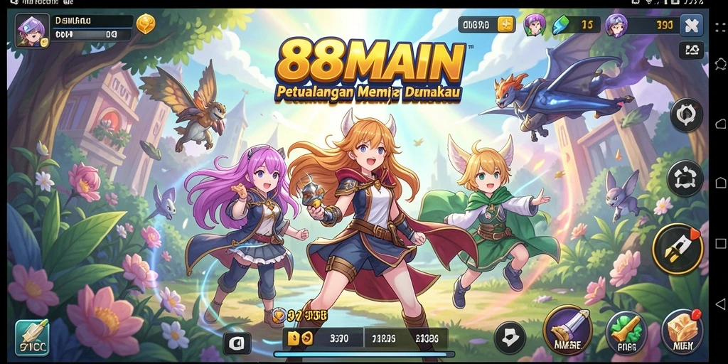 Screenshot utama 88MAIN menampilkan aksi seru karakter Anime dalam pertarungan.
