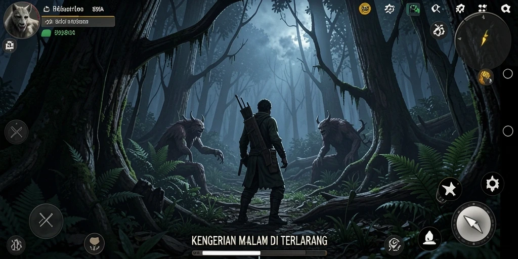 Screenshot utama 898A menampilkan gameplay menegangkan di hutan gelap.