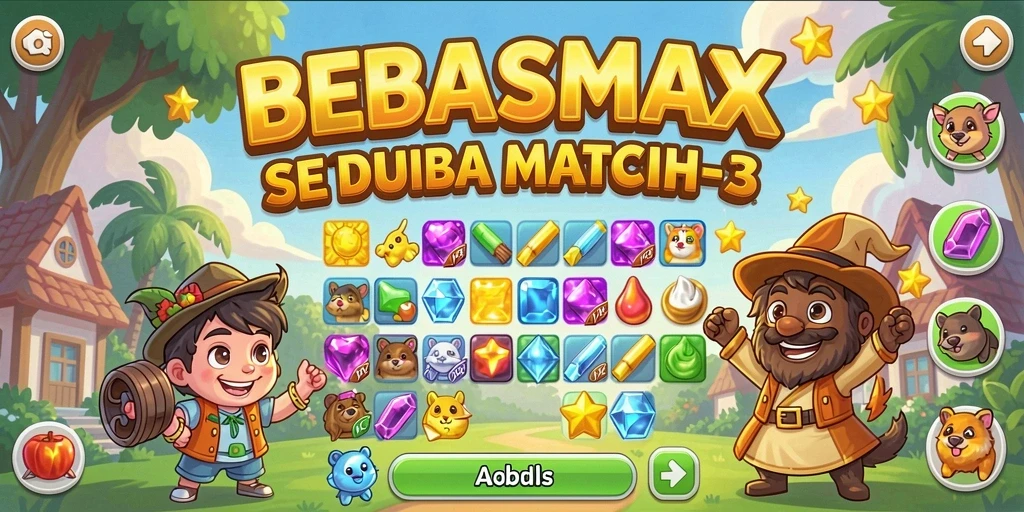 Tampilan gameplay BEBASMAX saat mencocokkan objek di level menantang.
