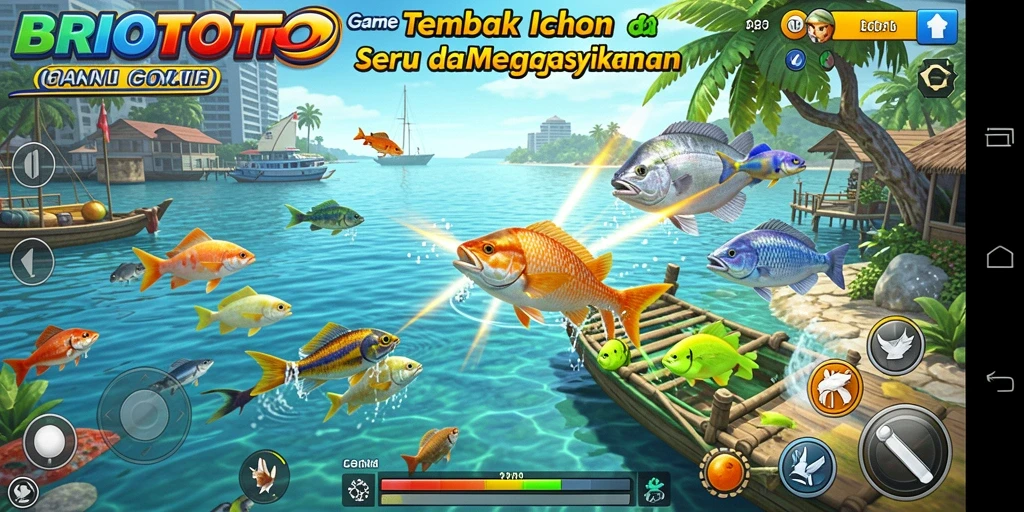Tampilan gameplay seru BRIOTOTO dalam menembak ikan.