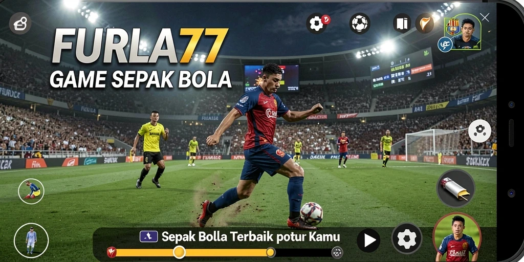Tangkapan layar gameplay <strong>FURLA77</strong> menampilkan aksi seru di lapangan sepak bola.