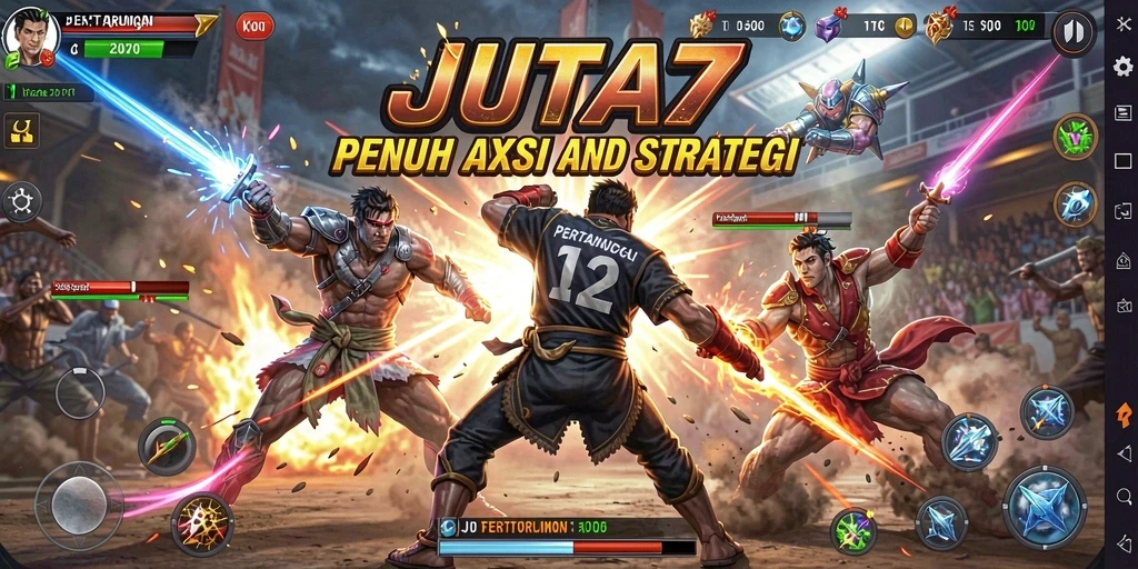 Tampilan pertarungan epik dalam JUTA7 dengan karakter beraksi.