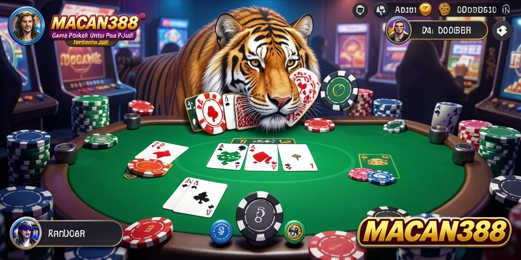 Tampilan gameplay seru dalam MACAN388 saat bermain poker.