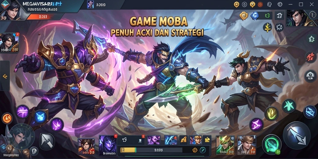 Screenshot gameplay MEGAVISA88 yang menampilkan aksi pertarungan MOBA.