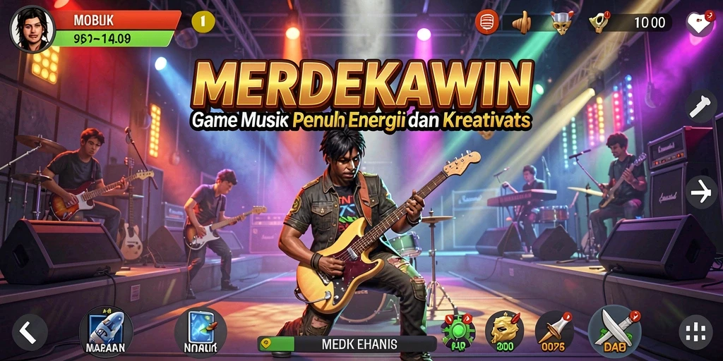 Screenshot gameplay MERDEKAWIN menampilkan aksi seru dalam memainkan musik.