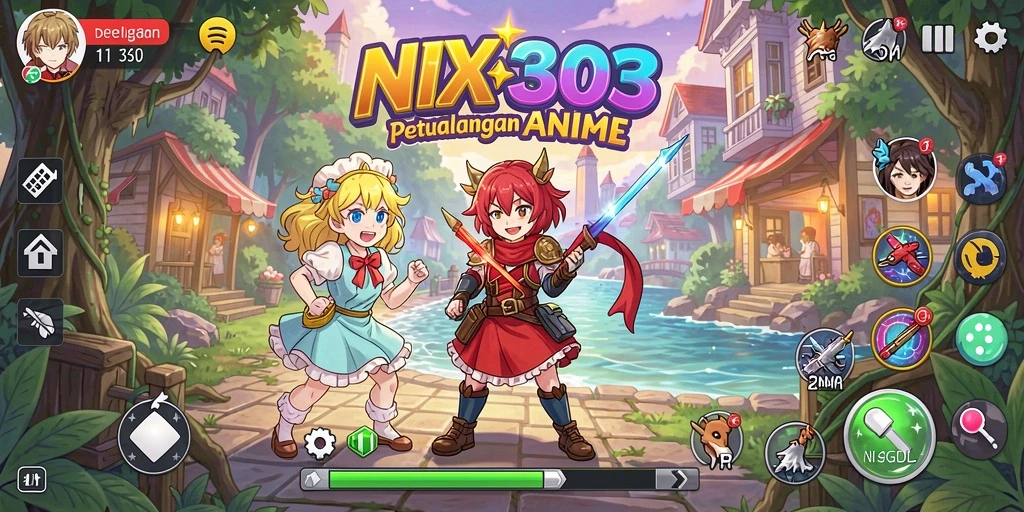 Tampilan gameplay seru di dunia anime yang penuh warna.