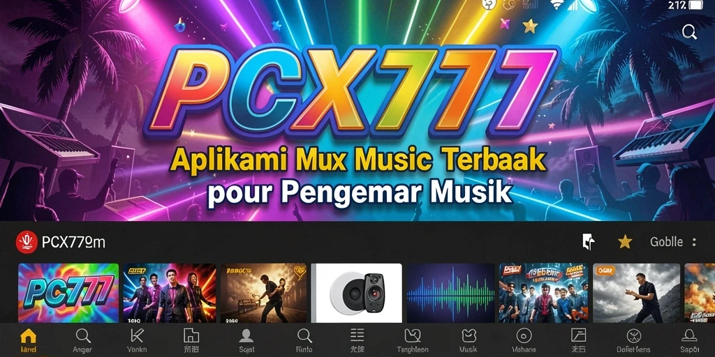 Screenshot PCX777 menampilkan antarmuka yang menarik saat pengguna mendengarkan musik.
