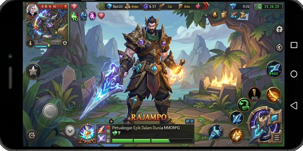 Gameplay RAJAMPO yang menarik dan penuh aksi dalam dunia MMORPG.