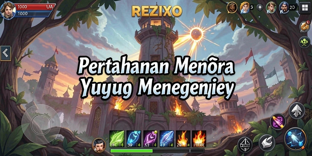 Tampilan gameplay menegangkan dalam REZIXO dengan aksi Tower Defense yang seru.