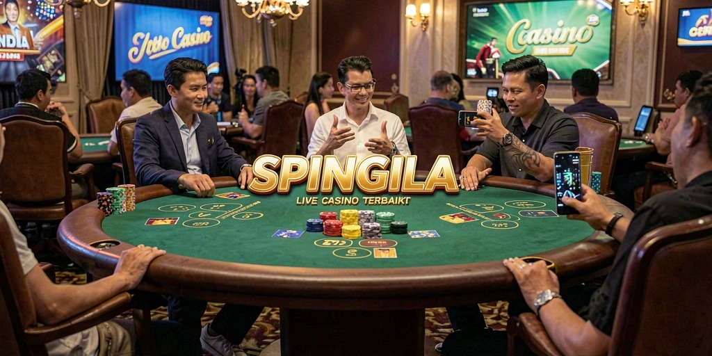 Tangkapan layar gameplay <strong>SPINGILA</strong> dengan dealer langsung dan pemain yang berinteraksi.