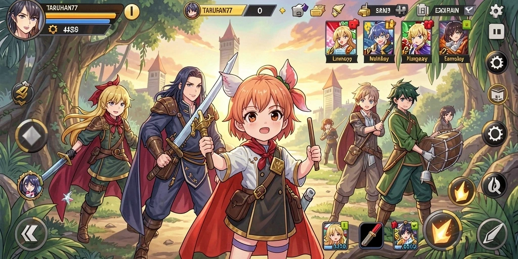 Tampilan gameplay TARUHAN77 yang penuh aksi dan karakter Anime.
