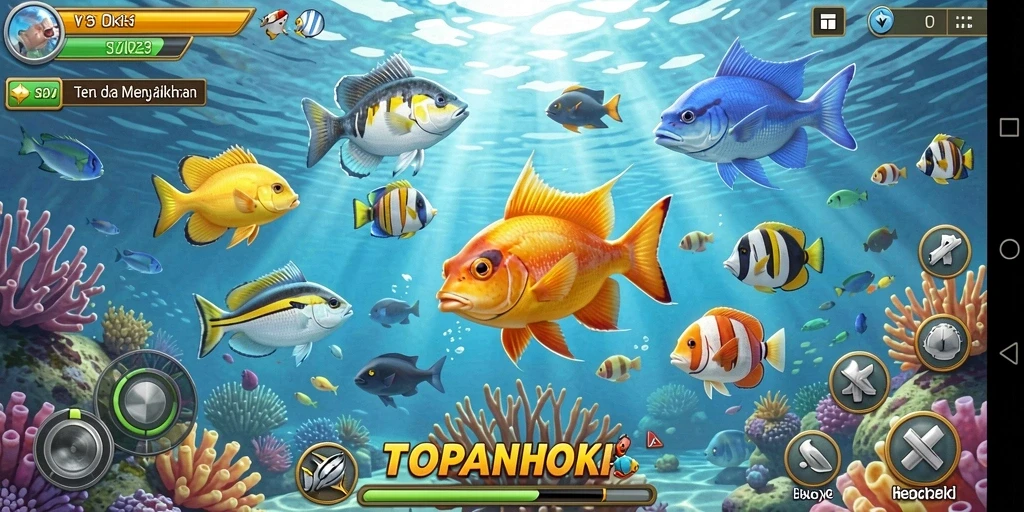 Gameplay seru saat menangkap ikan di TOPANHOKI.